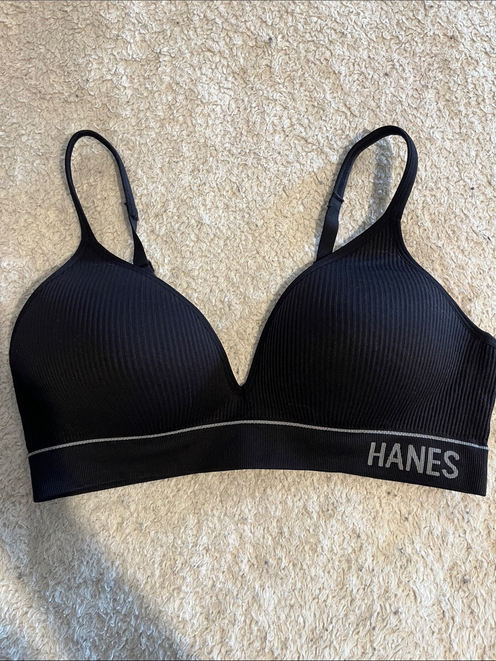 Hanes Black Ribbed Wireless Comfort Bra